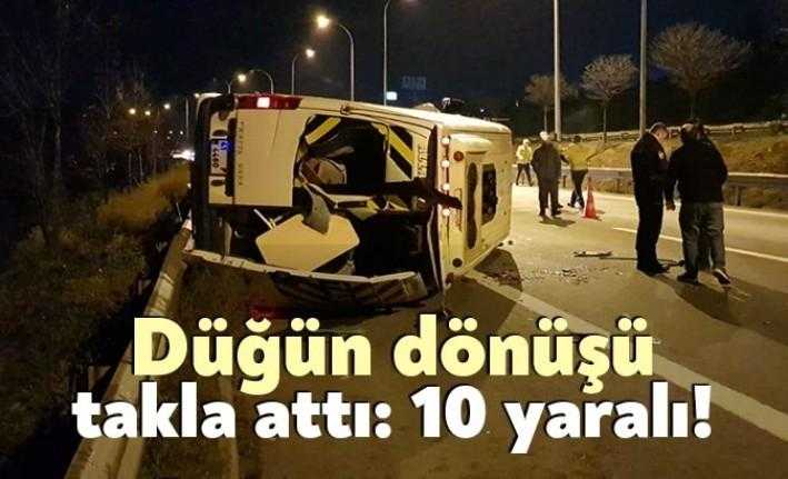 Çayırova'da düğünden dönen bir aileyi taşıyan minibüsün bariyerlere çarparak devrilmesi