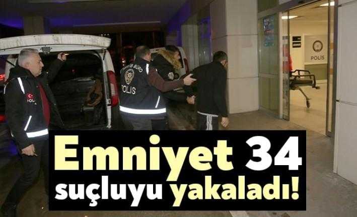 Kocaeli İl Emniyet Müdürülüğü ekipleri, aranan 34 şahsı yakalayarak gözaltına