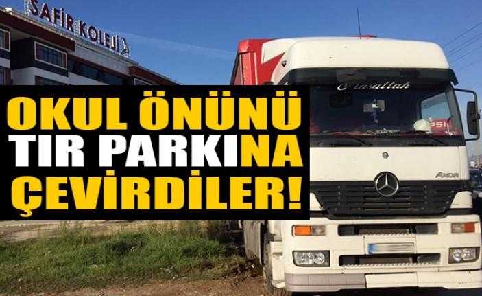 Körfez Fatih Mahallesi’nde bir özel okulun önü TIR parkına çevrildi.