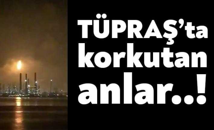 Tüpraş İzmit Rafinerisi’nin bacasını alevler sardı. Bacadan yükselen alevler görenleri