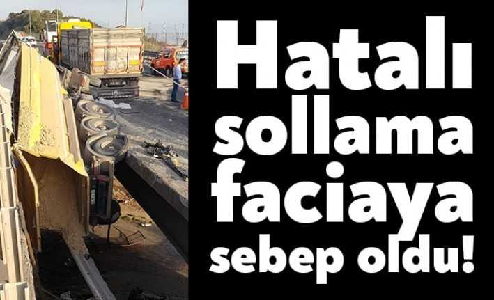 Tem Otoyolu Hamzadere Viyadüğü'nde hatalı sollama nedeniyle bir araç aşağı