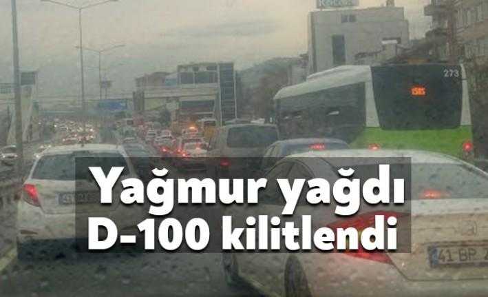 Kocaeli'yi etkisi altına alan sağanak yağış, D-100 trafiğini de olumsuz