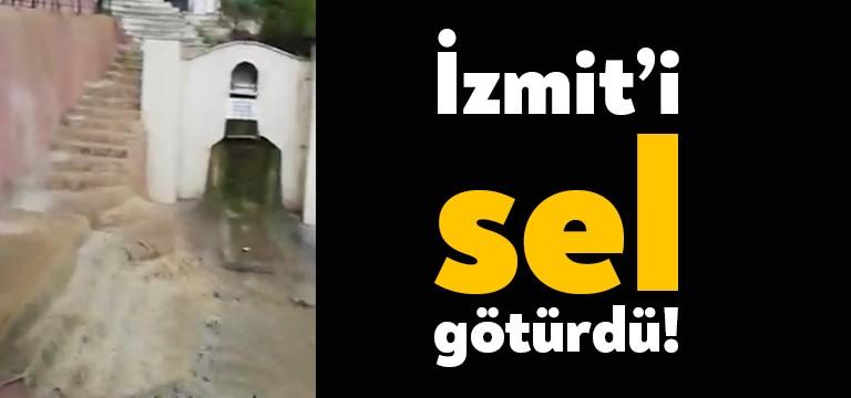 Kocaeli’nin İzmit ilçesinde yaklaşık 1 saattir etkili olan yağışlar nedeniyle