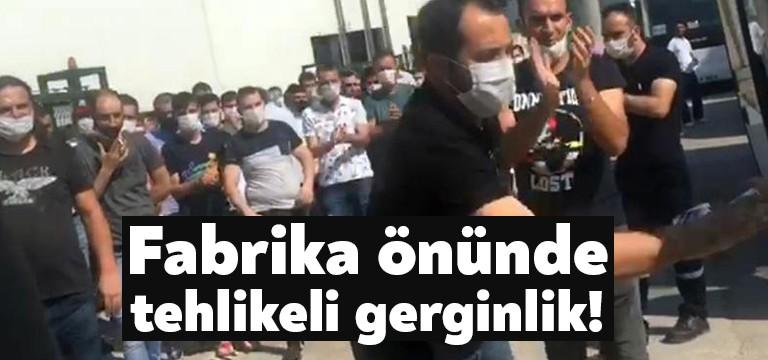 İzmit’te bulunan Kalibre Boru fabrikasında örgütlü Türk Metal Sendikası temsilcileri,