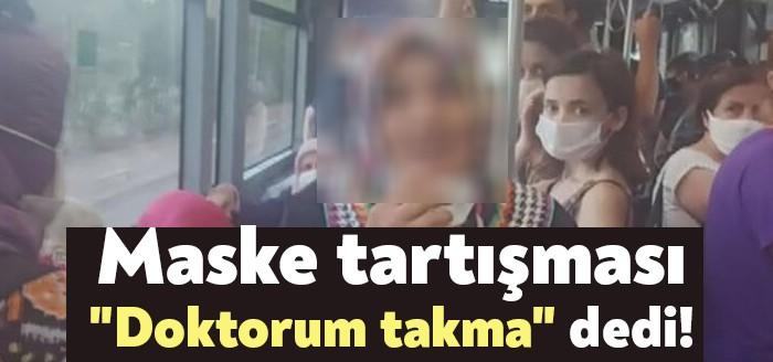 Kocaeli Kandıra'da belediye otobüsünde maske takmayan bir kadın diğer yolcularla