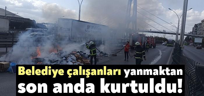 İzmit Belediyesine ait atık ambalaj toplama aracında çıkan yangın, araçtaki