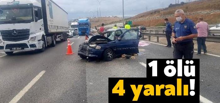 Kocaeli'nin Dilovası ilçesi TEM Otoyolu geçişinde otomobilin önünde seyreden kamyona