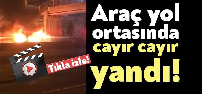 Kocaeli'nin Körfez ilçesinde yol ortasında bir anda alev alan otomobil