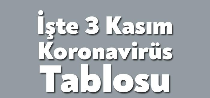 Sağlık Bakanlığı 3 Kasım Koronavirüs Tablosunu açıkladı. Bugün vefat sayısı 79
