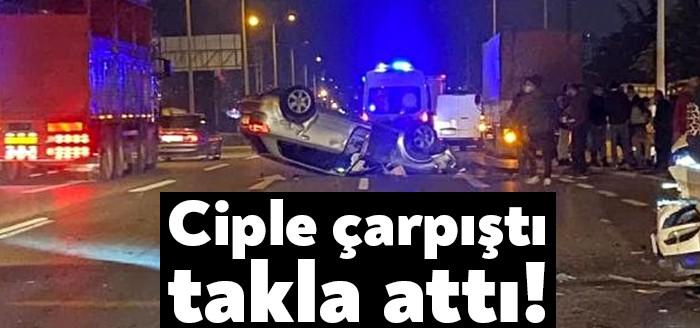 Kocaeli'nin Gebze ilçesinde, cip ile çarpışan otomobil takla atarken, sürücüsü yaralandı. Yol ortasında