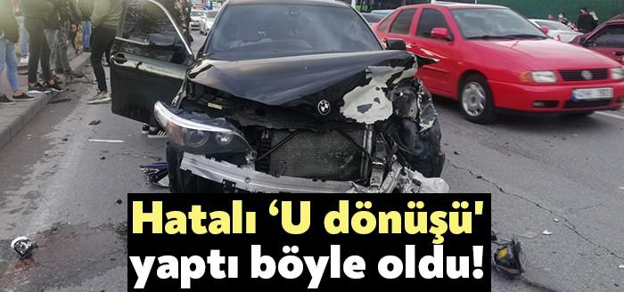 İzmit D-100 karayolu yan yolda hatalı ‘U’ dönüşü yapan otomobilin