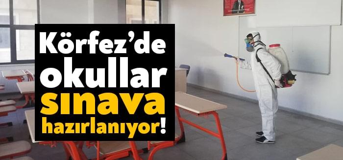 Körfez Belediyesi, pazar günü KPSS öncesi okullarda, dezenfeksiyon ve