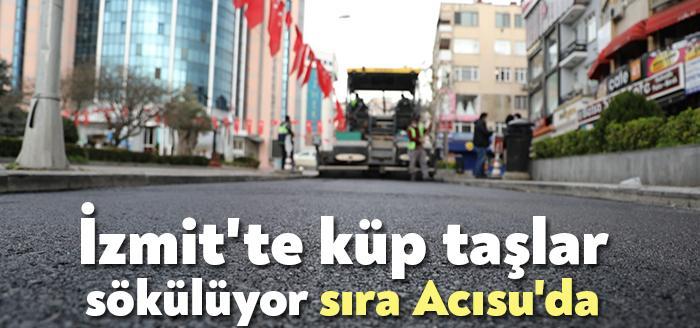 İzmit Belediyesi Fen İşleri Müdürlüğü ekipleri, küp taşlar nedeniyle İzmitlilerin
