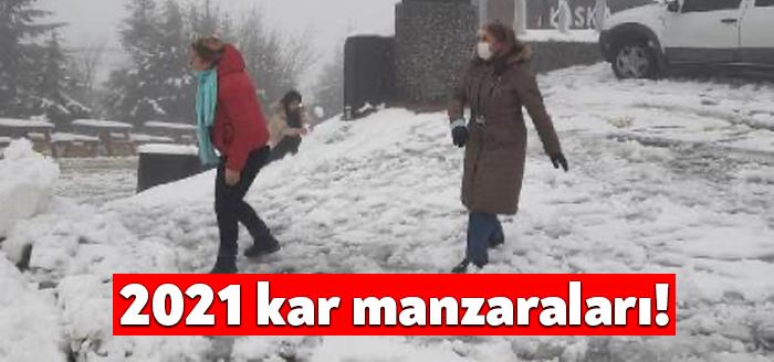 Kocaeli'nin Kartepe ilçesinde bulunan kayak merkezinde önceki gün kar yağışı