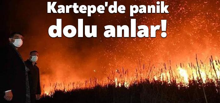 Kocaeli'nin Kartepe ilçesinde bataklık alanda çıkan sazlık yangını yerleşim yerlerine