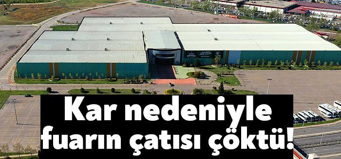 Yoğun kar yağışı nedeniyle Kocaeli Uluslararası Fuar Merkezi'nin çatısı çöktü.
