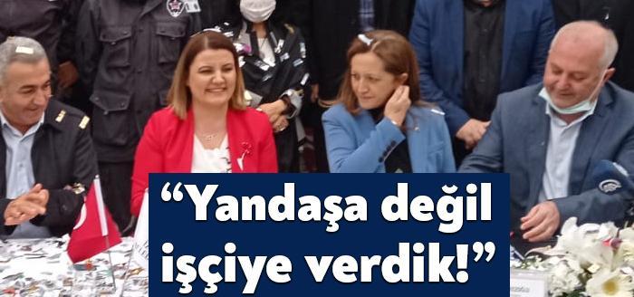 İzmit Belediyesi toplu iş sözleşmesi töreninde konuşan Fatma Kaplan Hürriyet,