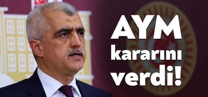 Anayasa Mahkemesi (AYM), HDP'li Ömer Faruk Gergerlioğlu'nun milletvekilliğinin düşürülmesinin iptali