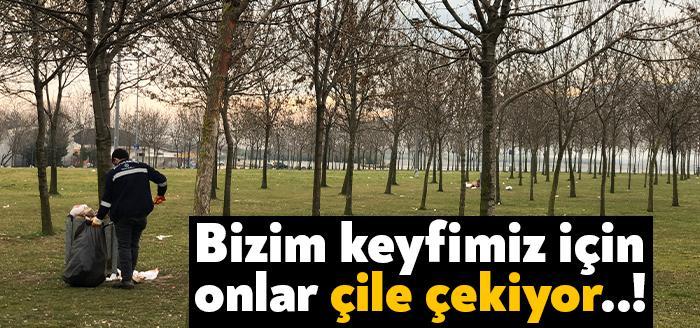 Sokağa çıkma yasağının sabahında Kocaeli Büyükşehir Belediyesi'ne bağlı temizlik işçileri