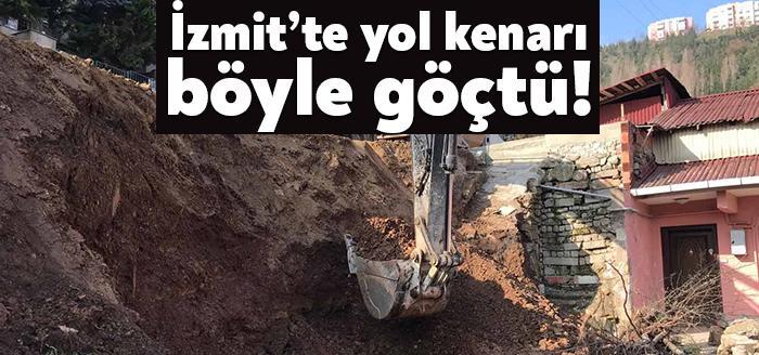 Kocaeli Büyükşehir Belediyesi Fen İşleri ekipleri tarafından toprak kayması olan