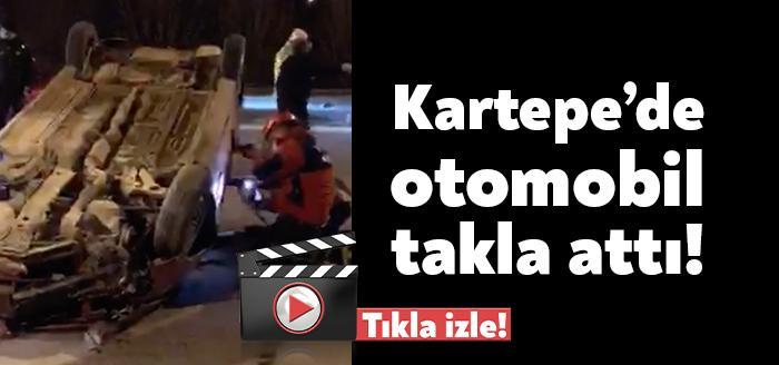 Kartepe otoban çıkışında bir araç takla attı. Maddi hasarlı kaza