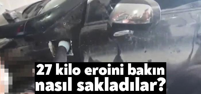Kocaeli'de, TEM yolunda takibe alınarak durdurulan otomobilde yapılan aramada, çamurluklardaki
