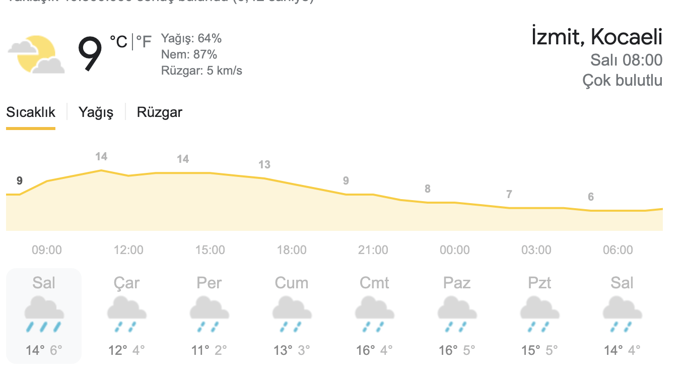 kocaelie hava tahmini