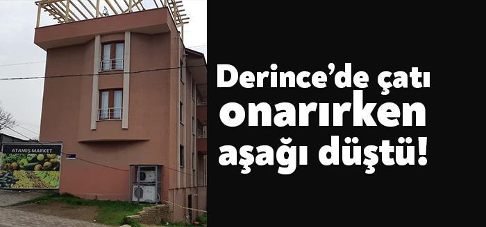 Derince Fatih Sultan Mahallesinde 4 katlı bir binanın çatısında onarım