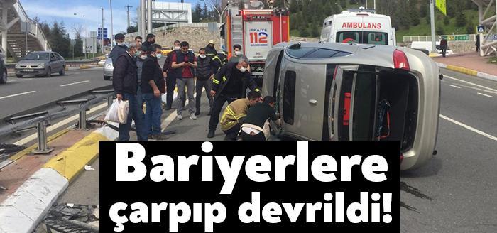  İzmit Erenler Mahallesi Gazanfer Bilge Bulvarı’nda kontrolden çıkan otomobilin bariyerlere