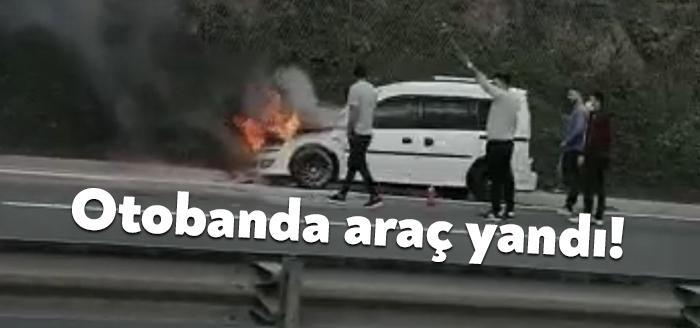 Kocaeli'nin Körfez ilçesinde otobanda bir araç yandı. Panelvan tipi aracın