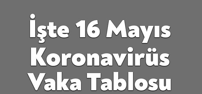 Sağlık Bakanlığı'nın açıkladığı 16 Mayıs Pazar gününün corona tablosuna göre