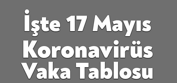 Sağlık Bakanlığı'nın açıkladığı 17 Mayıs Pazartesi gününün corona tablosuna göre