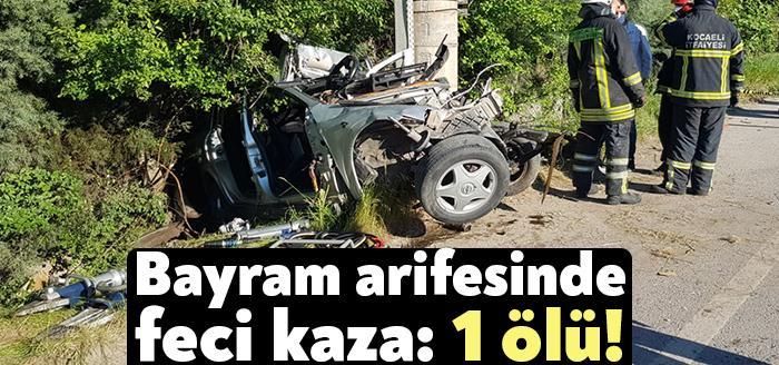  Kartepe Suadiye Çepni Caddesinde kontrolden çıkan otomobilin beton elektrik direğine