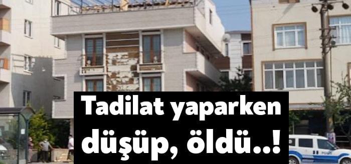 Kocaeli'nin Darıca ilçesinde, 3 katlı binanın çatısında tadilat yapan demir