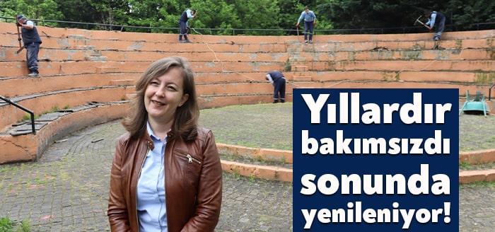 Yıllardır bakımı yapılmayan Yahya Kaptan Mahallesi’ndeki Amfi Tiyatro’ya el atan