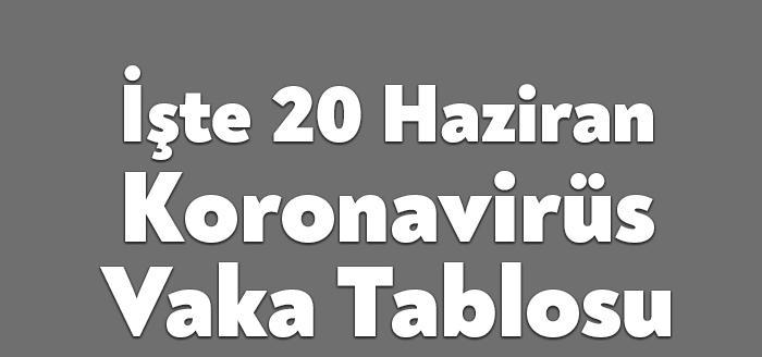 Sağlık Bakanlığı'nın açıkladığı 20 Haziran Pazar gününün corona tablosuna göre