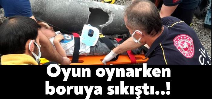 Kocaeli'nin Dilovası ilçesinde oyun oynarken İSKİ'ye ait kanalizasyon borusuna sıkışan