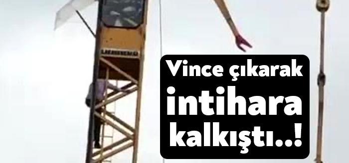 Kocaeli'nin Gebze ilçesinde intihar etmek için bir inşaatın vincine çıkan