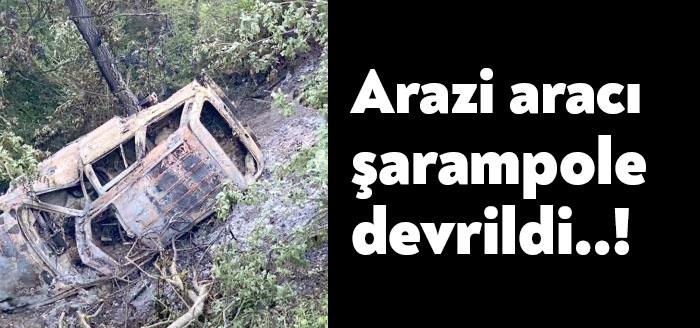 Kocaeli'nin Karamürsel ilçesinde şarampole devrilerek alev alan arazi aracındaki 3