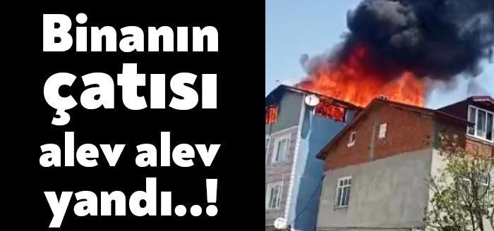 Alev alev yanan çatı mahalleliyi sokağa döktü Yangını gören panik
