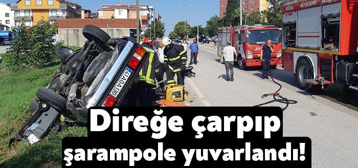Körfez Yeniyalı Mahallesinde kontrolden çıkan otomobilin elektrik direğine çarparak şarampole