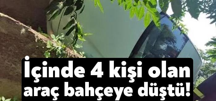 Gölcük ilçesinde, sürücüsünün fren yerine gaza bastığı otomobil bahçeye düştü.