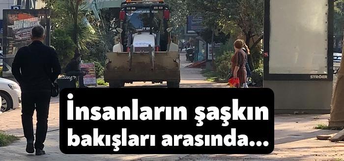 Buldozer İzmit Yürüyüş Yolu'nda yasak dinlemedi. Yolunu uzatmak istemeyen buldozer