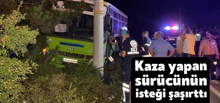 Kocaeli'nin İzmit ilçesinde, beton elektrik direğine çarpan halk otobüsünün yaralanan