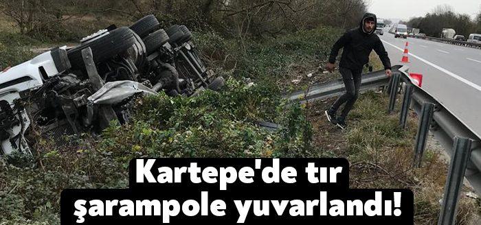 Kartepe TEM otoyolu Maşukiye Köprüsü yakınında kontrolden çıkan tırın şarampole