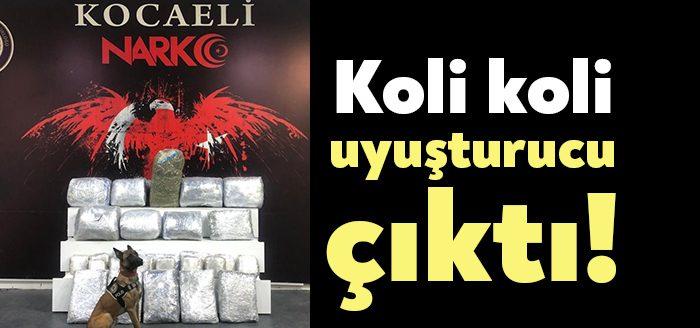 Kocaeli’nin Dilovası ilçesinde narkotik ekiplerinin durdurduğu araç içerisinde kolilerin içine