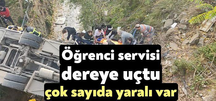 Kocaeli Haber-Kocaeli'nin Çayırova ilçesinde öğrencileri taşıyan servis midibüsü dere yatağına