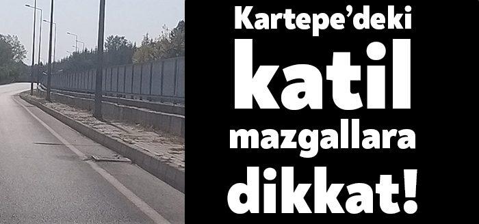 Kartepe Sabancı Caddesi asfalt üstünde yer alan mazgallar araç sürücülerine