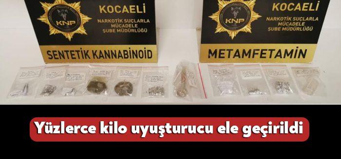 Kocaeli’de polis ekiplerince yapılan uyuşturucu operasyonlarında yüzlerce kilo uyuşturucu madde