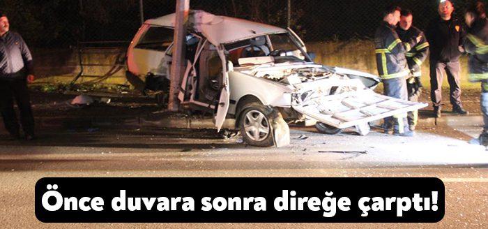 Kocaeli’nin İzmit ilçesinde sürücüsünün direksiyon hakimiyetini kaybettiği otomobil, önce duvara